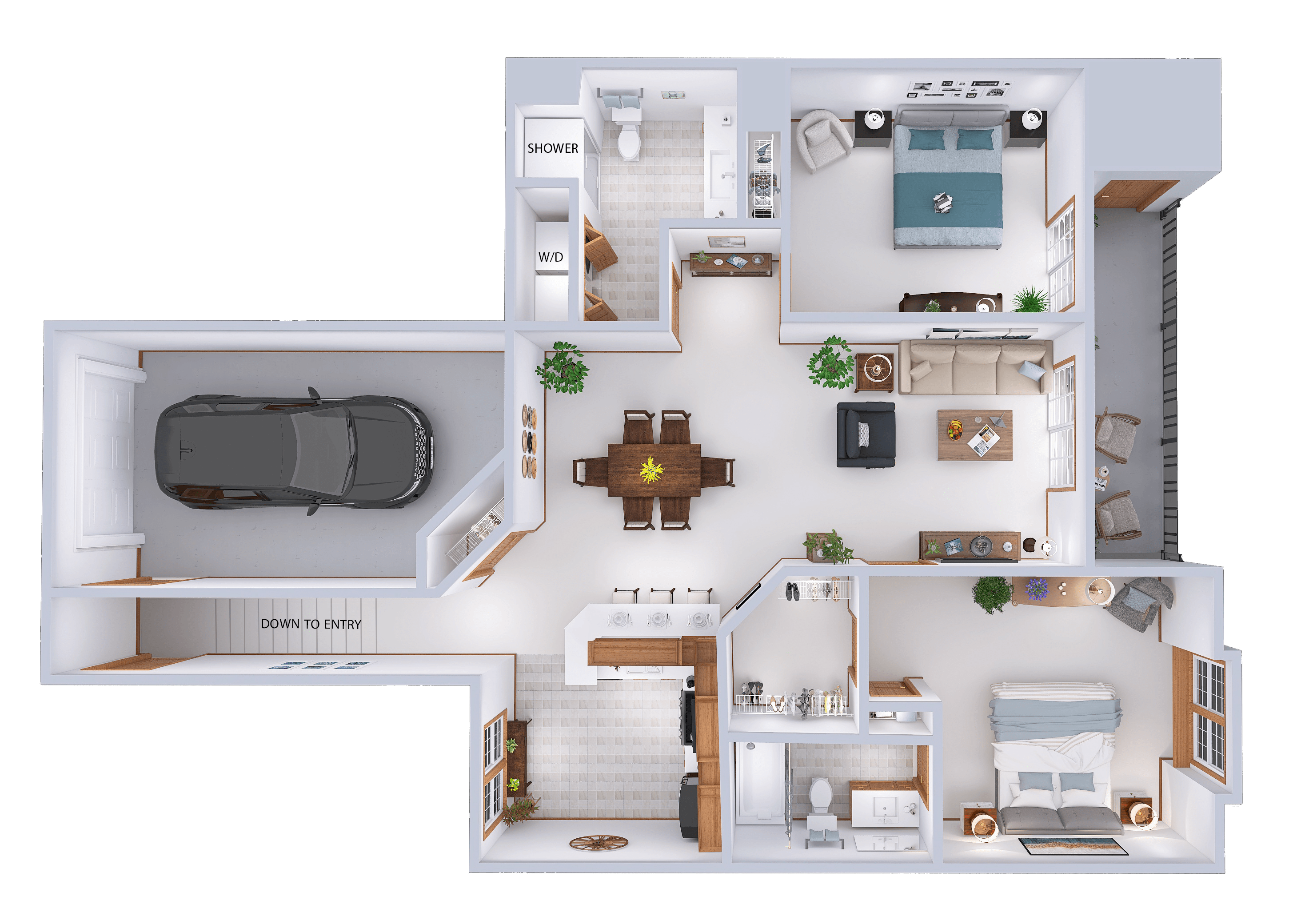 Floor plan for 2 beds, 2 baths, 1274 sqft